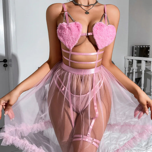 Fuzzy Heart Babydoll Set - Puppy's Aesthetics