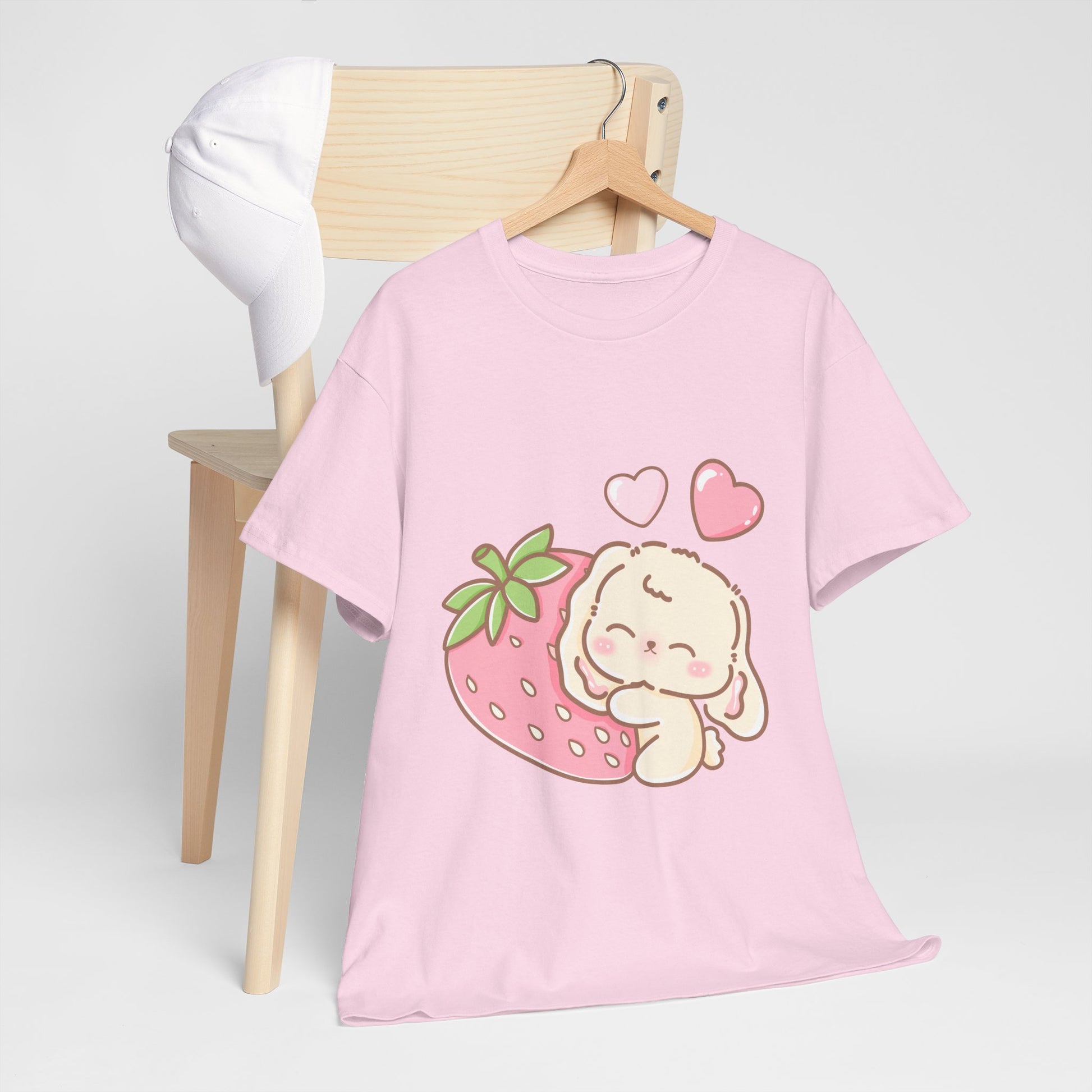 Cute Bunny Strawberry Play Tee - Puppy's Aesthetics