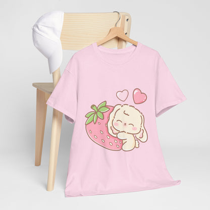 Cute Bunny Strawberry Play Tee - Puppy's Aesthetics