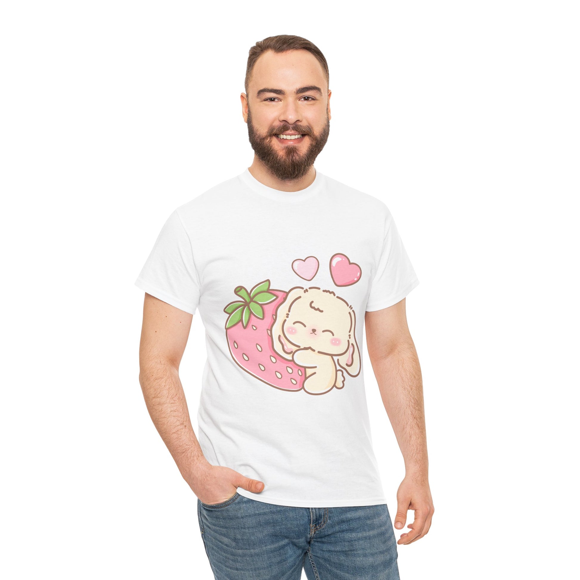 Cute Bunny Strawberry Play Tee - Puppy's Aesthetics