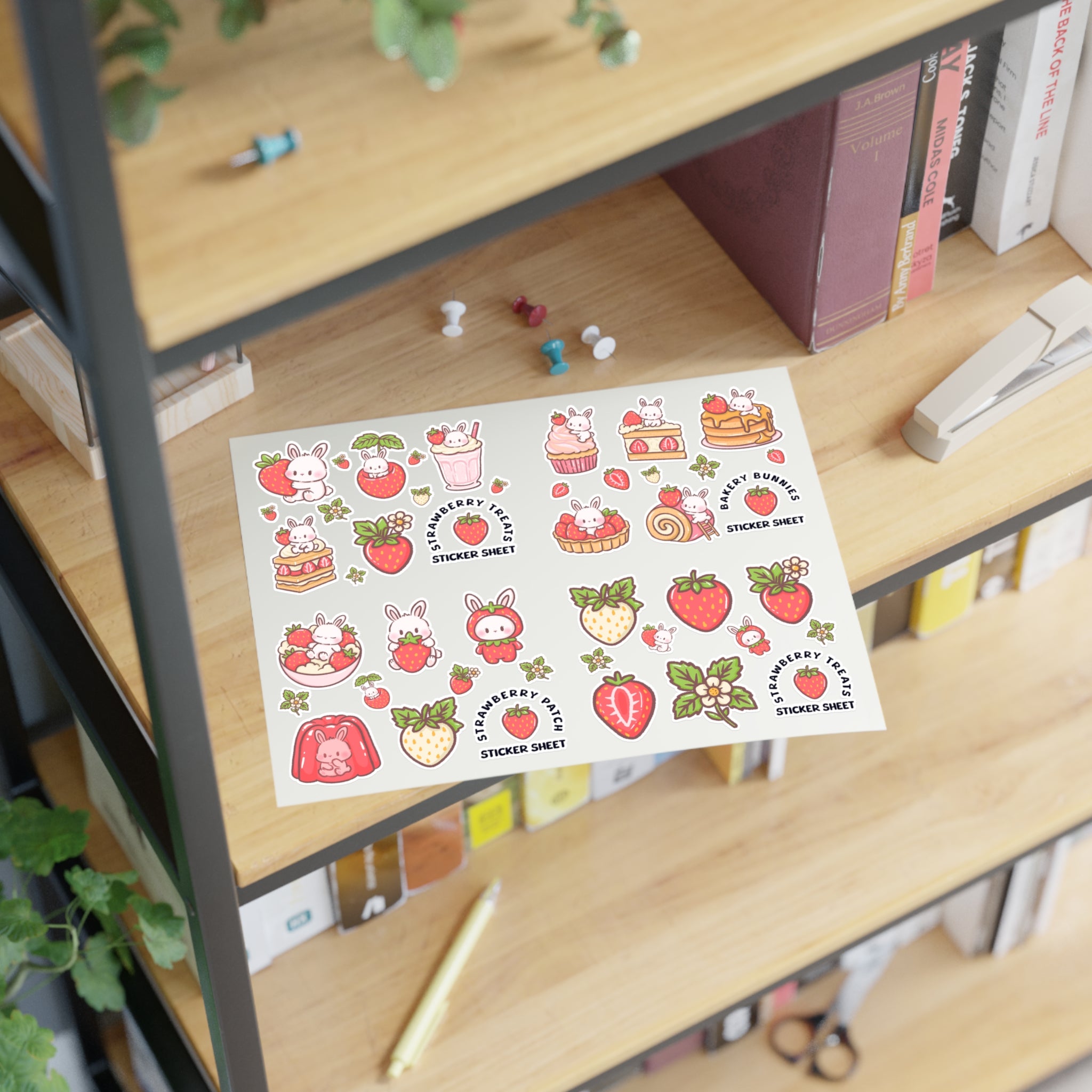 Sweet Strawberry Bunny Sticker Sheet - Puppy's Aesthetics