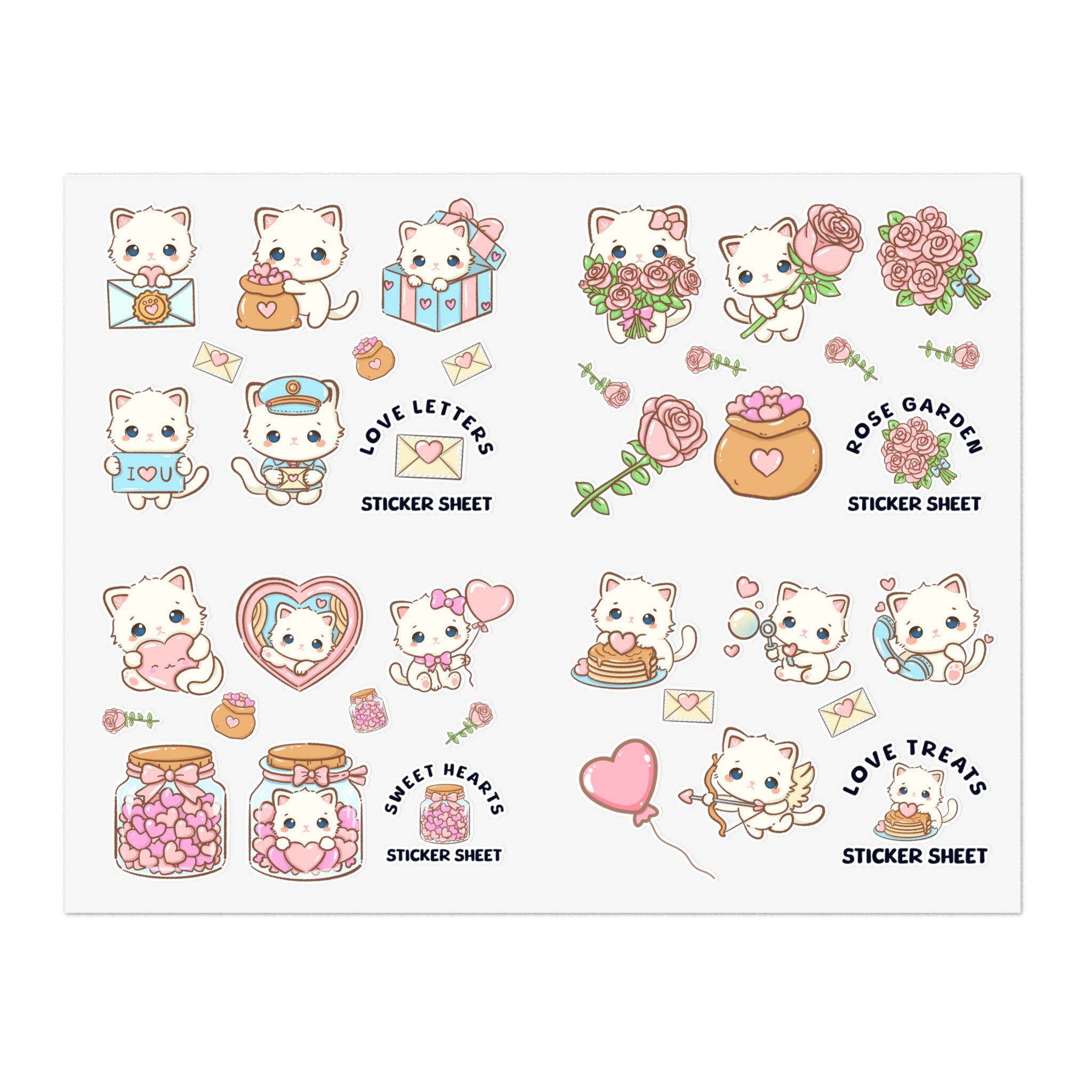 Kawaii Love & Treats Sticker Sheet - Puppy's Aesthetics