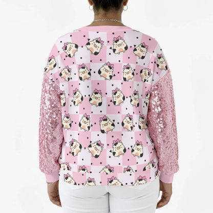 Pink Meadow Sequin Sleeve Sweater - Puppy's Aesthetics
