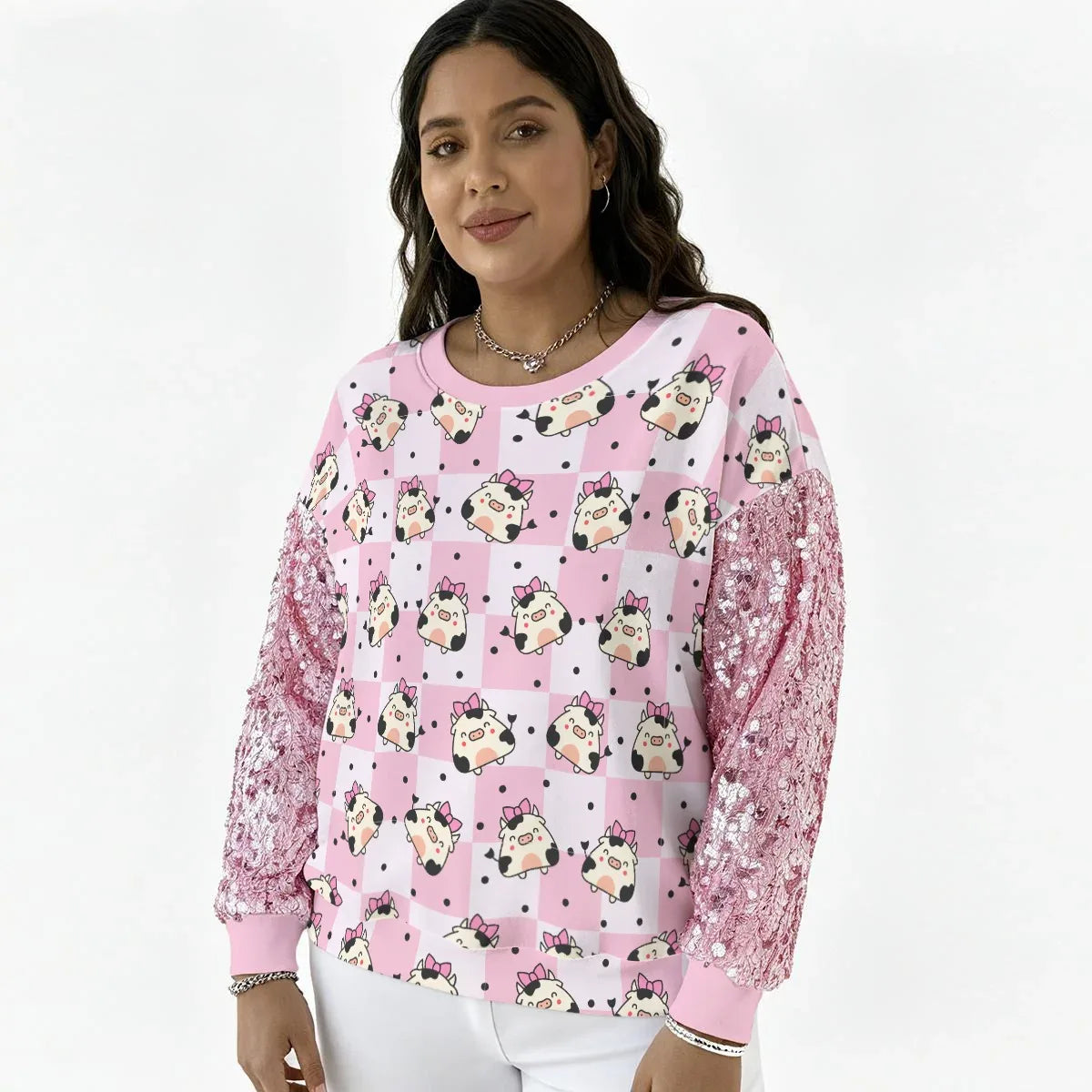 Pink Meadow Sequin Sleeve Sweater - Puppy's Aesthetics