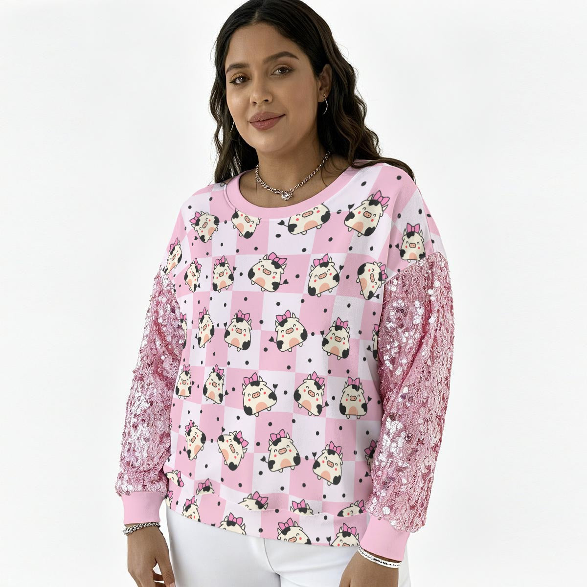 Pink Meadow Sequin Sleeve Sweater