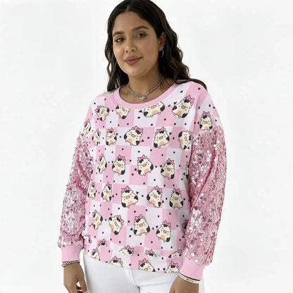 Pink Meadow Sequin Sleeve Sweater - Puppy's Aesthetics
