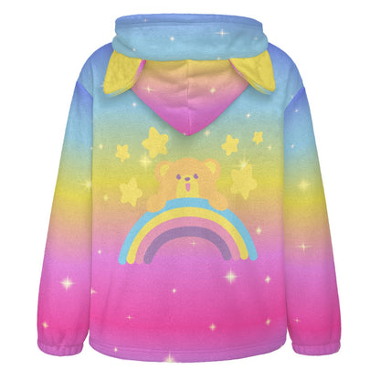 Rainbow Snuggle Bear Cozy Cat Ear Hoodie
