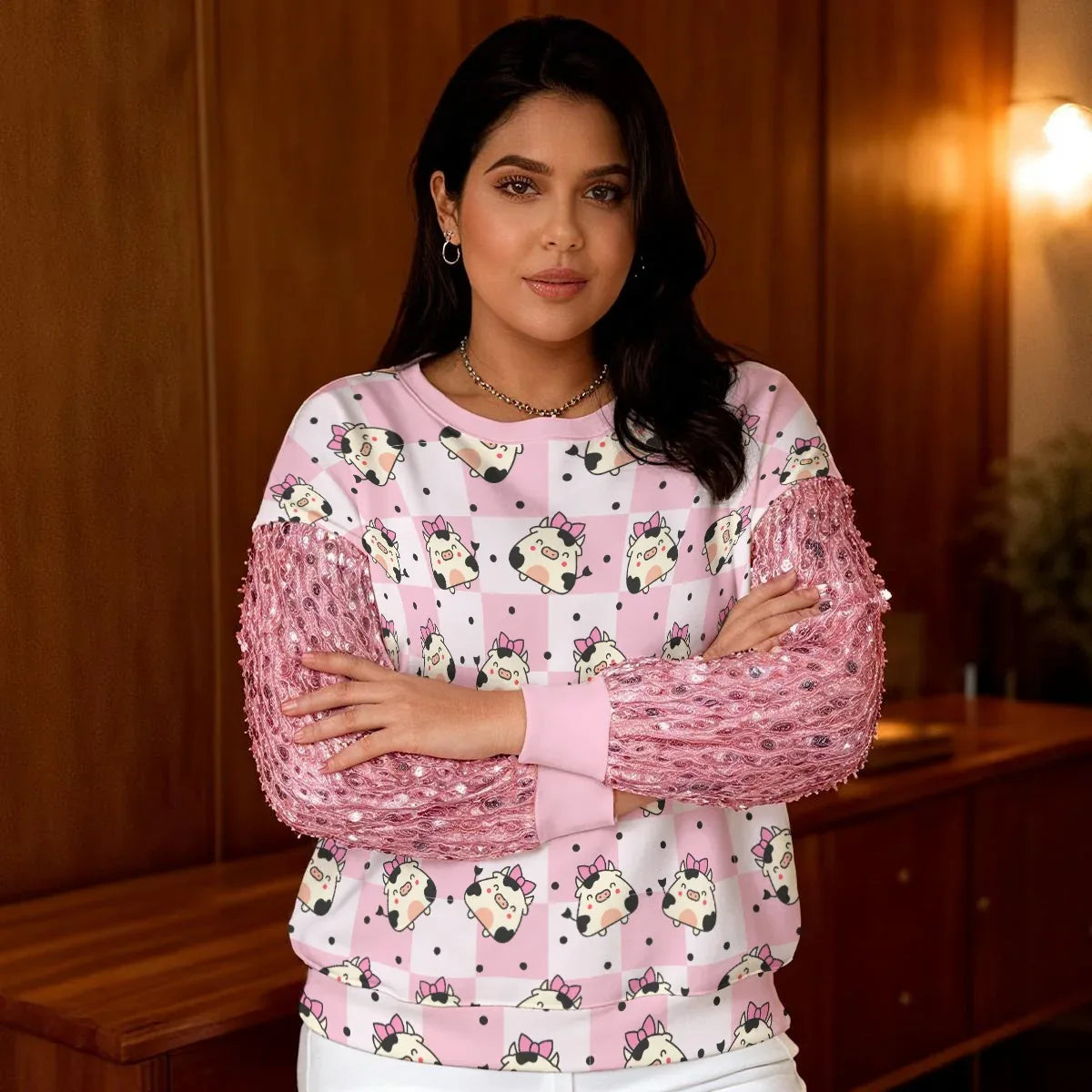 Pink Meadow Sequin Sleeve Sweater - Puppy's Aesthetics