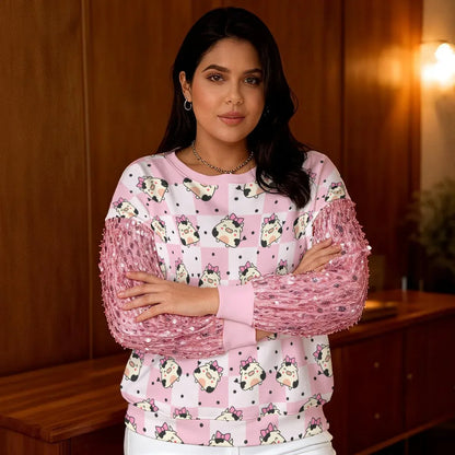 Pink Meadow Sequin Sleeve Sweater - Puppy's Aesthetics