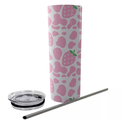 Strawberry Moo Glitter Tumbler 20 oz - Puppy's Aesthetics
