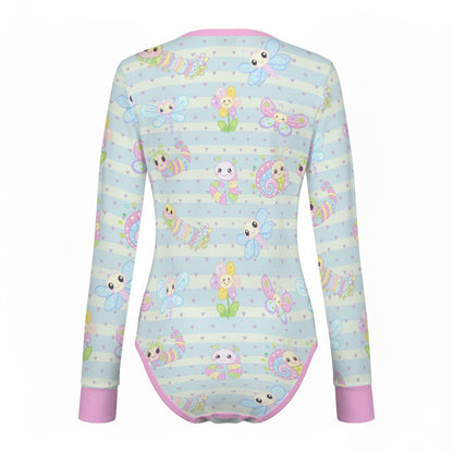 Buggy Blossom Striped Long Sleeve Cuddlesuit