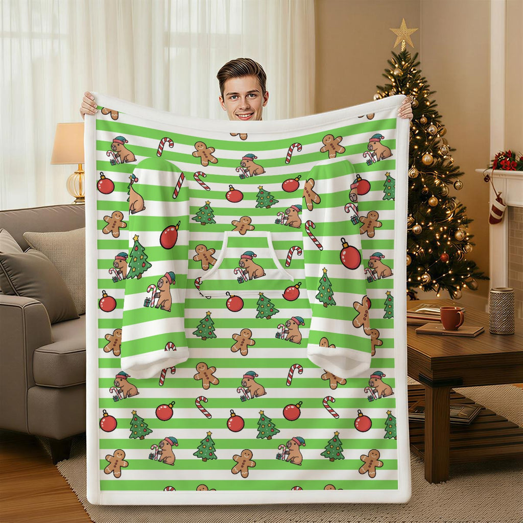 Gingerbread Capybara Wearable Blanket