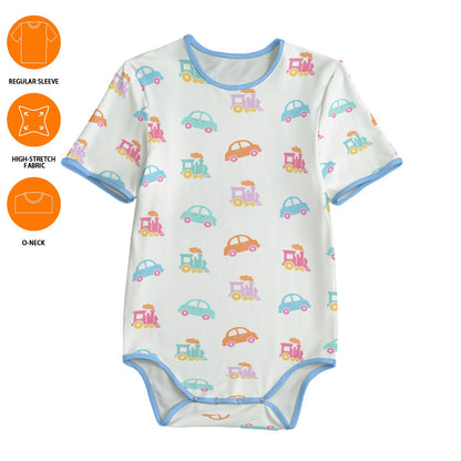 Pastel Cars & Trains Short Sleeve CuddleSuit
