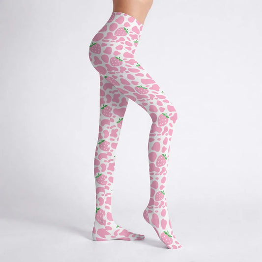 Strawberry Moo Pink Stretchy Tights - Puppy's Aesthetics