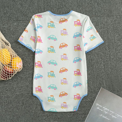 Pastel Cars & Trains Short Sleeve CuddleSuit