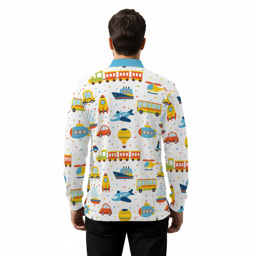 Playful Transport Long Sleeve Polo Shirt