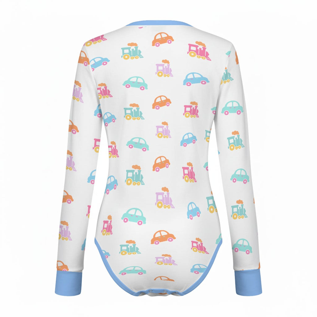 Pastel Cars & Trains Long Sleeve CuddleSuit
