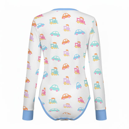 Pastel Cars & Trains Long Sleeve CuddleSuit