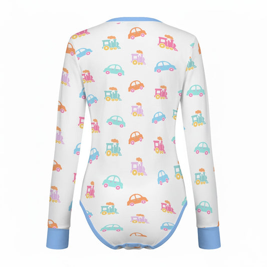 Pastel Cars & Trains Long Sleeve CuddleSuit