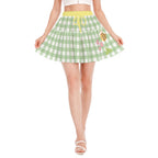 Green and white checkered skirt with cartoon character design on a white background