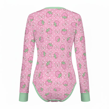 Strawberry Sweetheart Long Sleeve CuddleSuit
