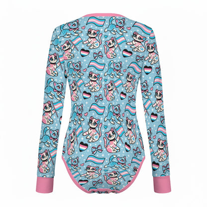 Purrfect Trans Pride Long Sleeve Cuddlesuit