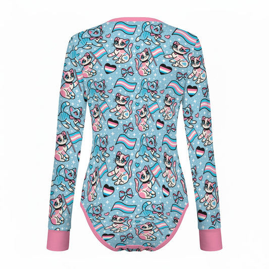 Purrfect Trans Pride Long Sleeve Cuddlesuit