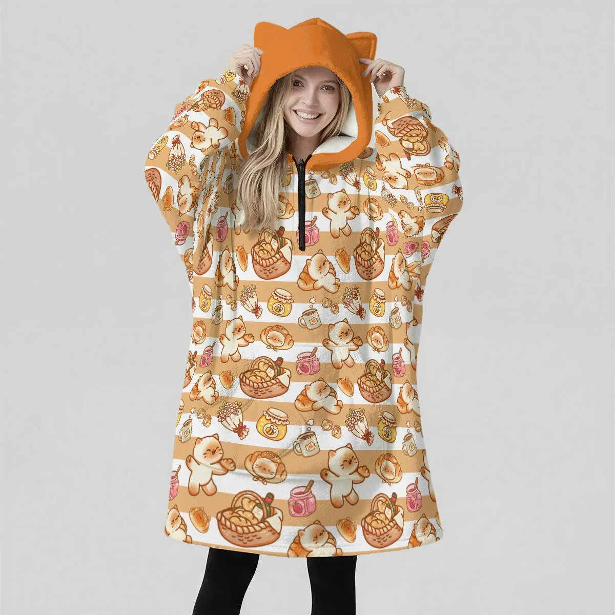 Jam Picnic Kitten Ear Hoodie Blanket - Puppy's Aesthetics