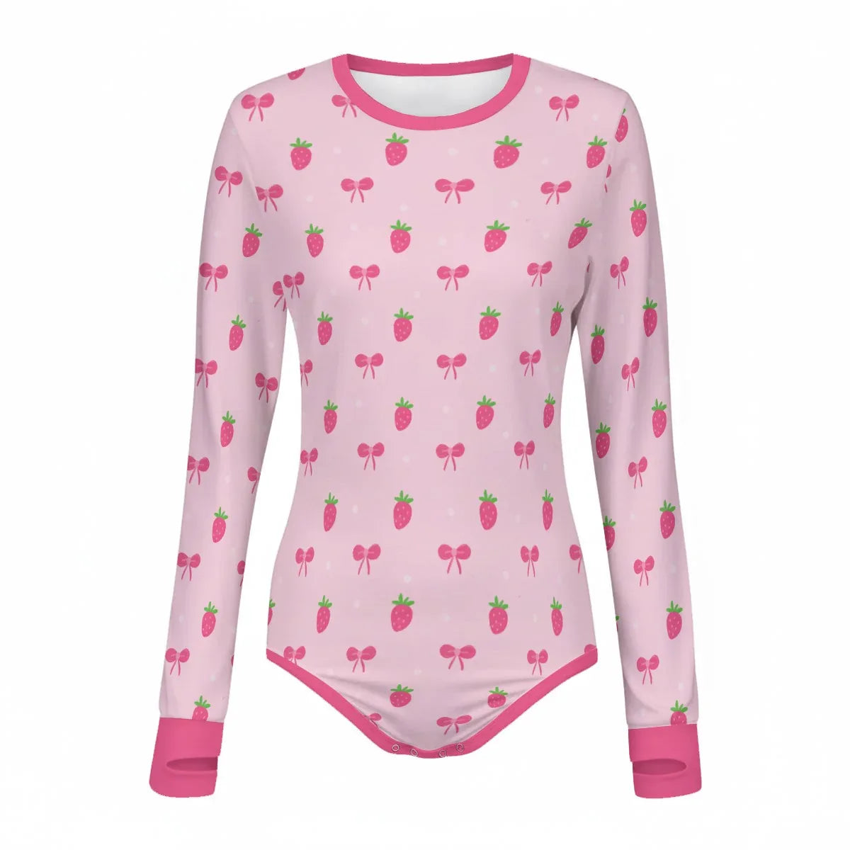 Strawberry Bow Long Sleeve CuddleSuit - Puppy's Aesthetics