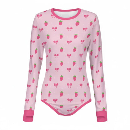 Strawberry Bow Long Sleeve CuddleSuit - Puppy's Aesthetics