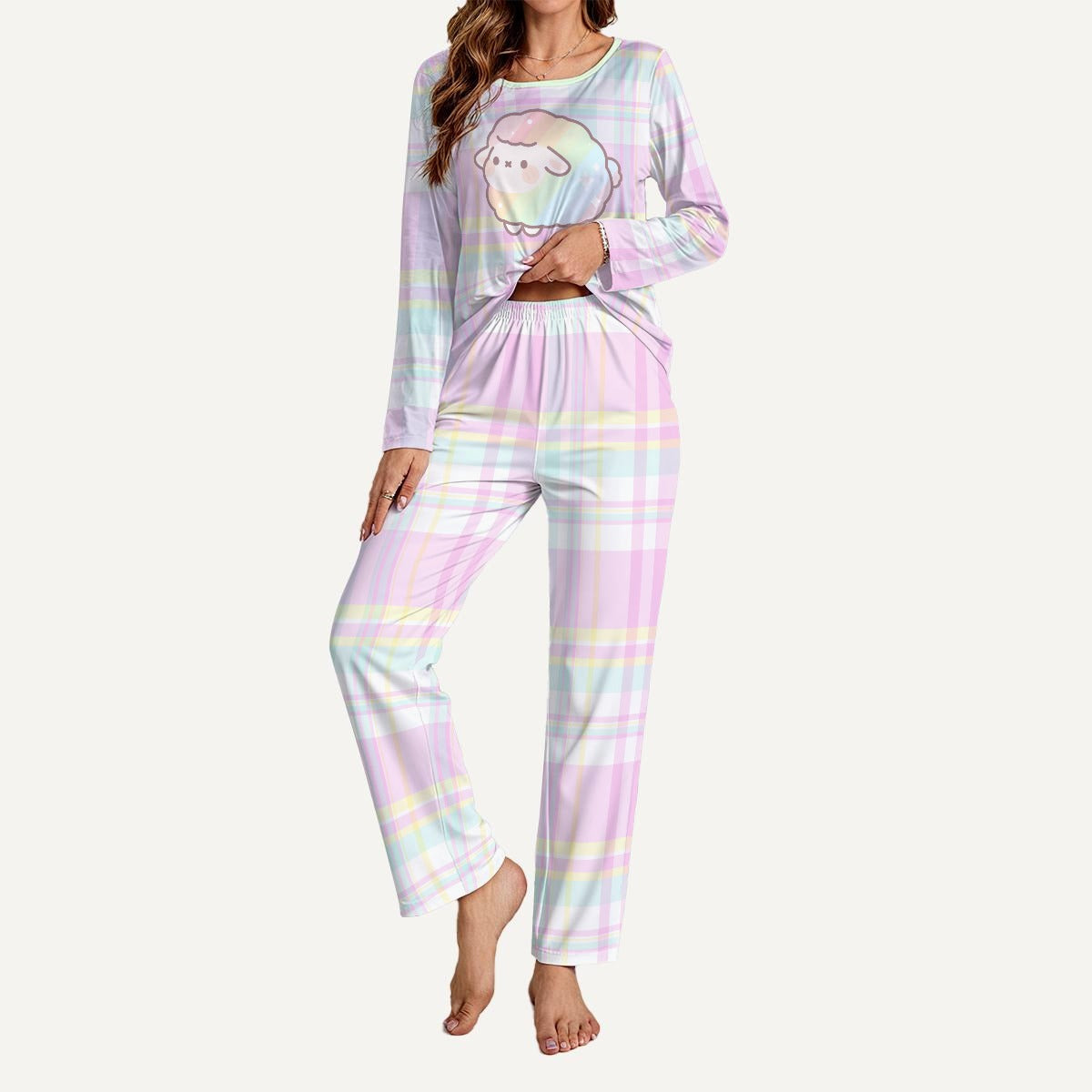 Pastel Plaid Sheep Cozy Lounge Set