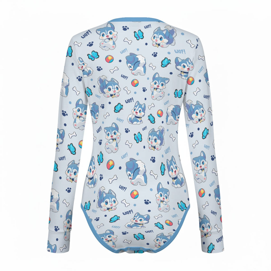 Blue Pup Long Sleeve CuddleSuit
