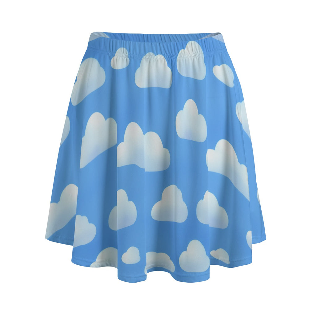 Blue skirt with white cloud pattern on a white background