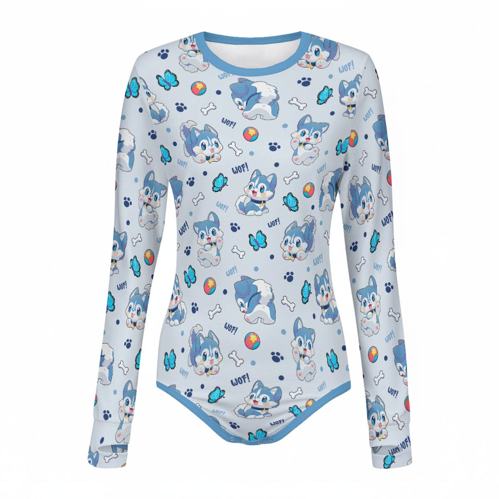 Blue Pup Long Sleeve CuddleSuit