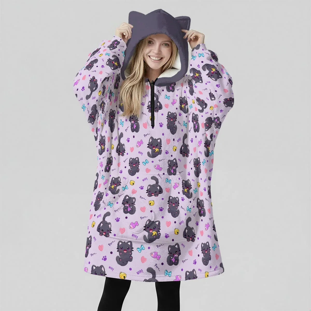 Purrfect Cozy Ear Fleece Hoodie Blanket - Puppy's Aesthetics