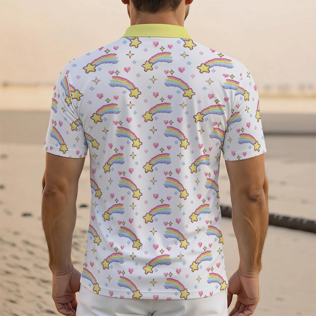 Pixel Rainbow Star Polo Shirt