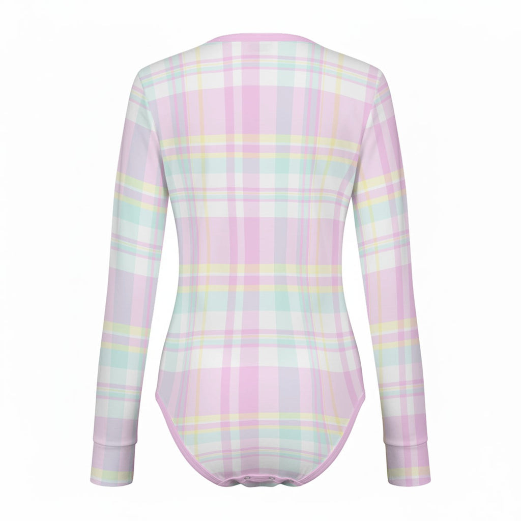 Pastel Plaid Kitty Long Sleeve CuddleSuit