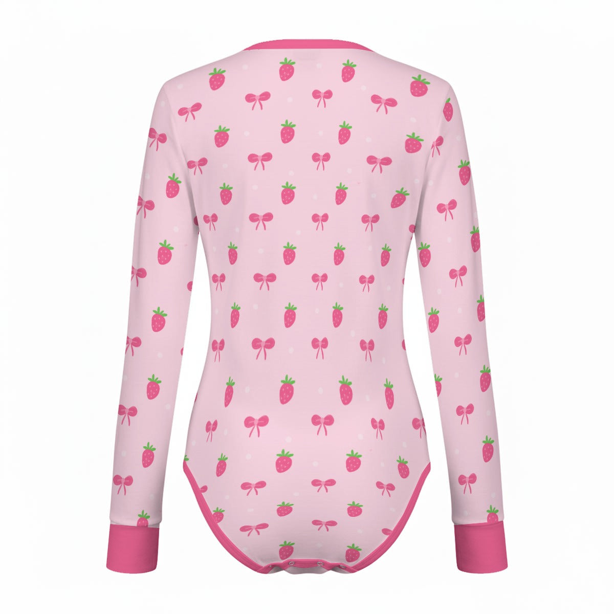 Strawberry Bow Long Sleeve CuddleSuit