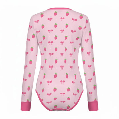 Strawberry Bow Long Sleeve CuddleSuit - Puppy's Aesthetics