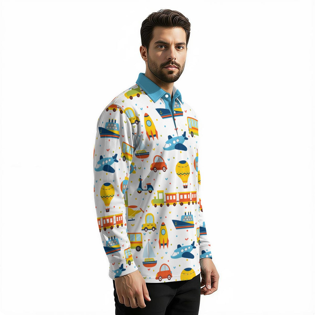 Playful Transport Long Sleeve Polo Shirt