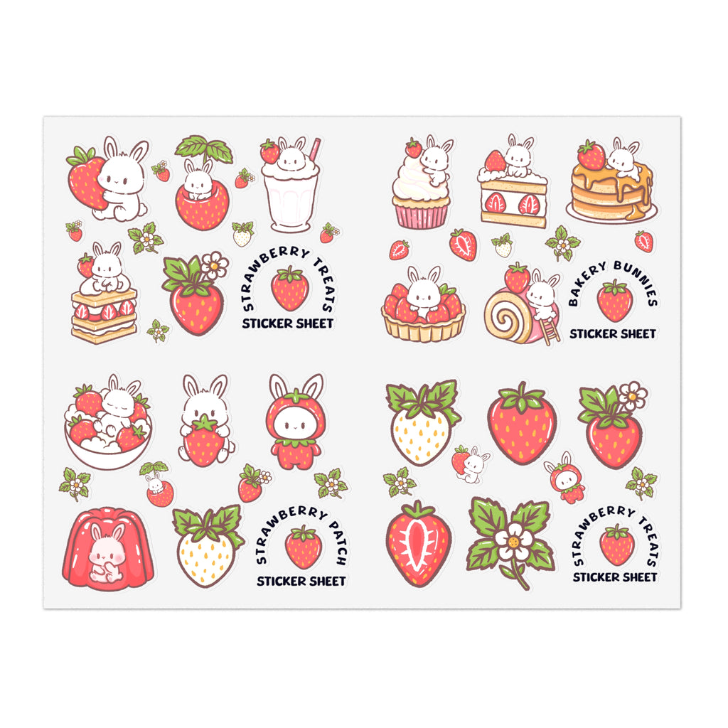 Sweet Strawberry Bunny Sticker Sheet - Puppy's Aesthetics