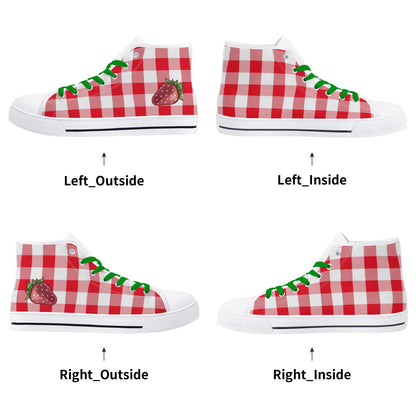 Strawberry Plaid Ladies High Top Canvas Shoes