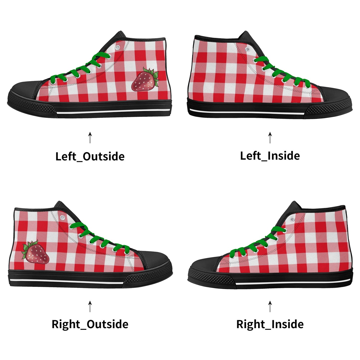 Strawberry Plaid Ladies High Top Canvas Shoes