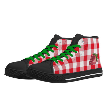 Strawberry Plaid Ladies High Top Canvas Shoes