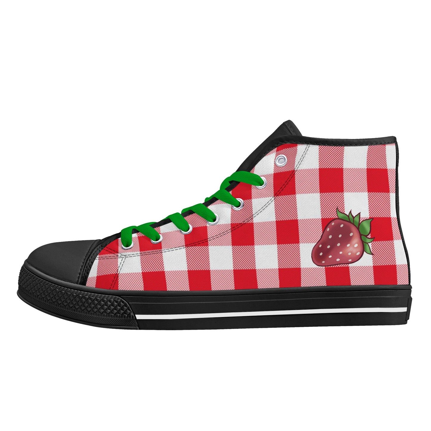 Strawberry Plaid Ladies High Top Canvas Shoes