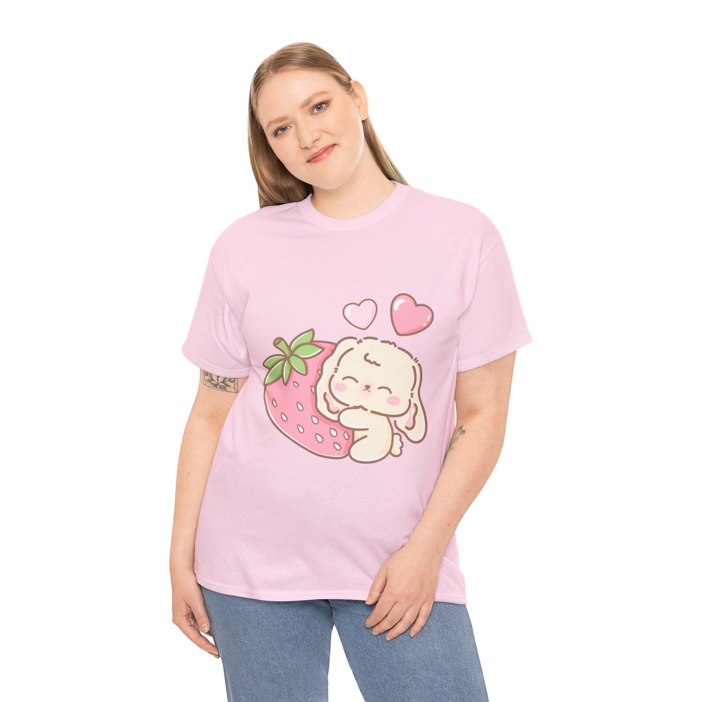 Cute Bunny Strawberry Play Tee - Puppy's Aesthetics