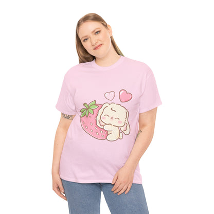 Cute Bunny Strawberry Play Tee - Puppy's Aesthetics