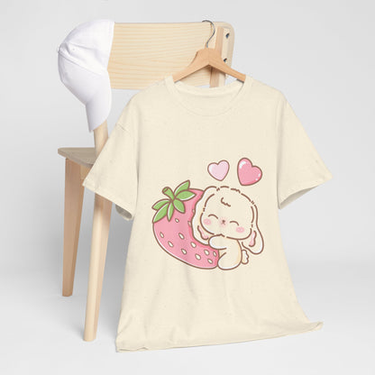Cute Bunny Strawberry Play Tee - Puppy's Aesthetics