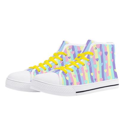 Pastel Stripes & Hearts High Top Canvas Shoes - Puppy's Aesthetics