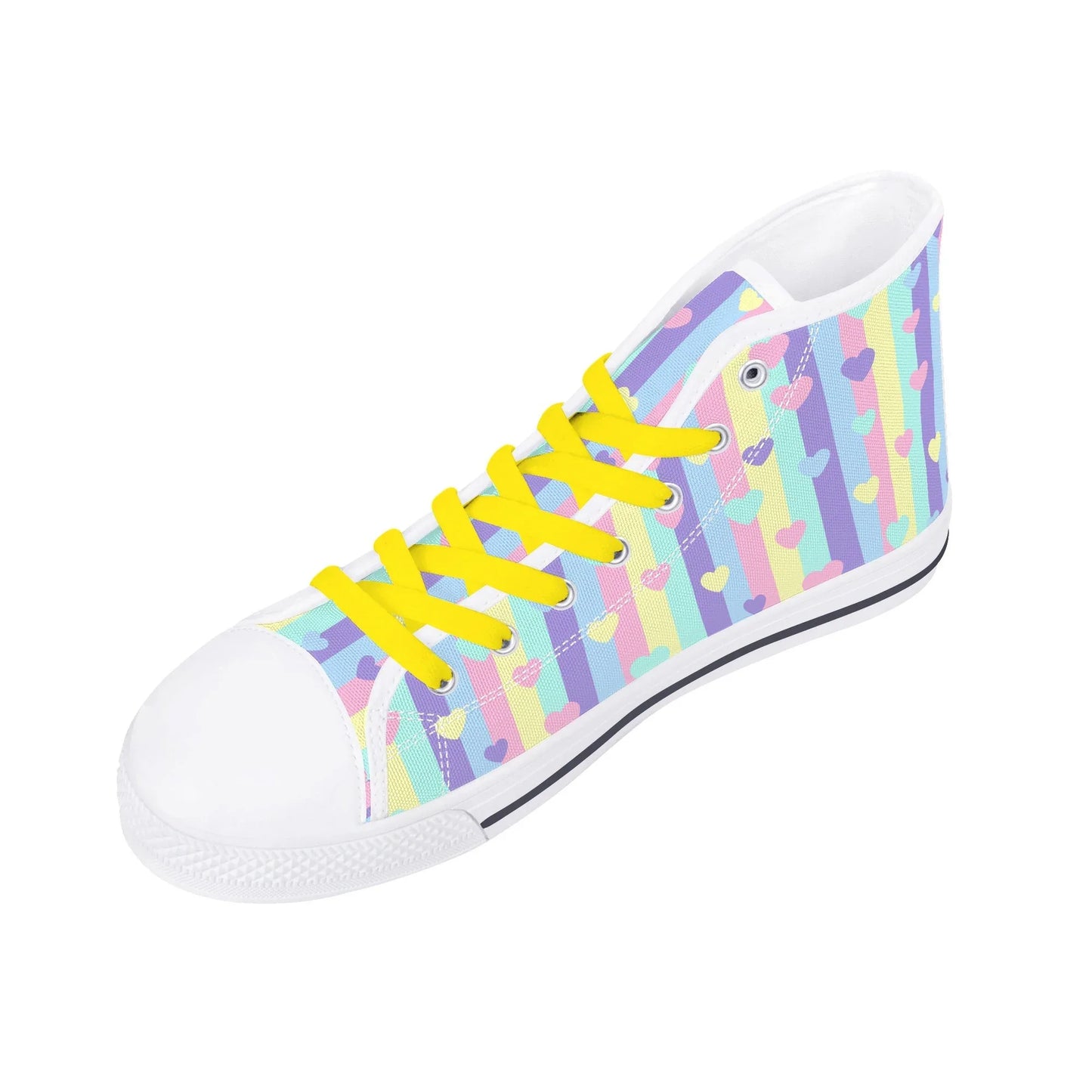 Pastel Stripes & Hearts High Top Canvas Shoes - Puppy's Aesthetics